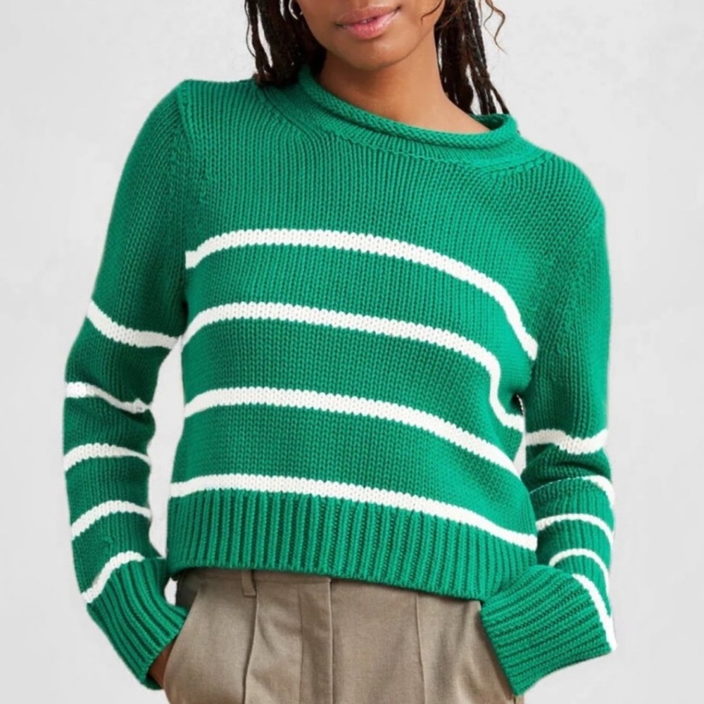 La Ligne Green and White Striped Knit Sweater